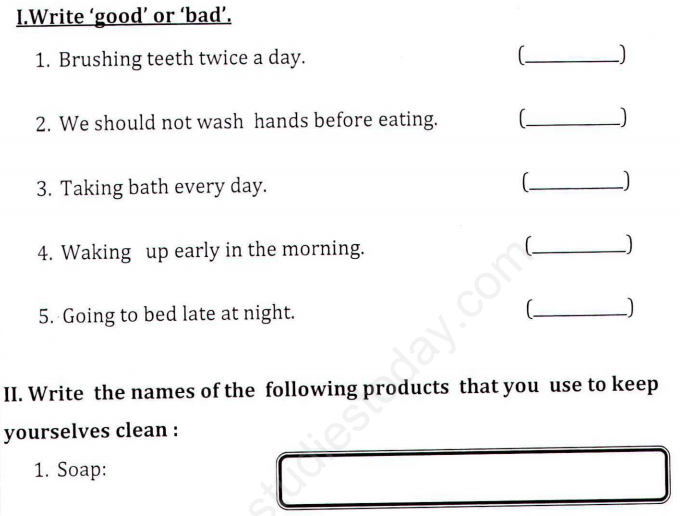 CBSE Class 1 EVS Keeping Healthy Assignment