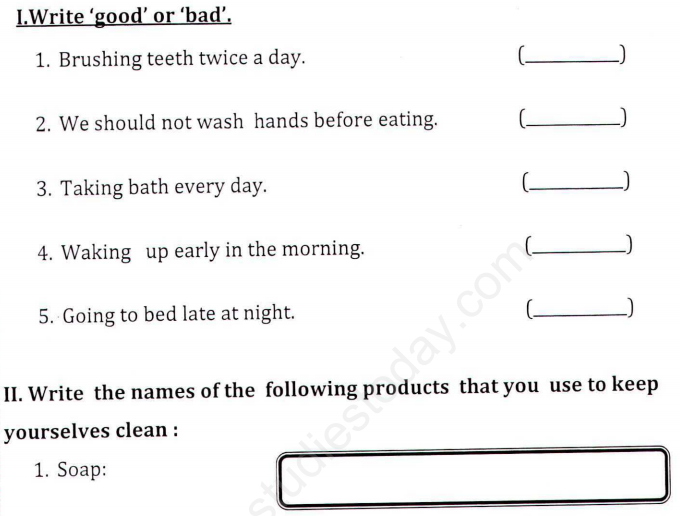 CLASS 2 EVS WORK SHEETS CHAPTER 15 KEEPING HEALTHY 