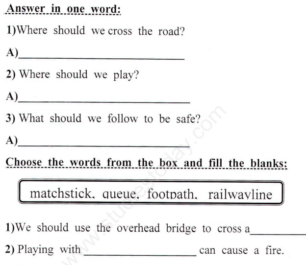 CBSE Class 1 EVS Safety Rules Assignment