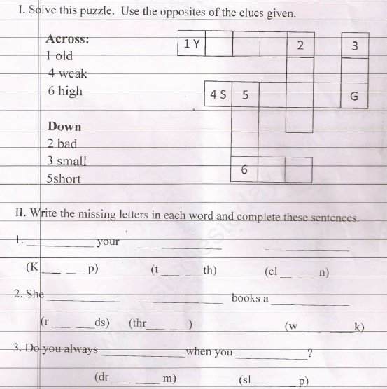 CBSE Class 1 English Revision Sheet Assignment