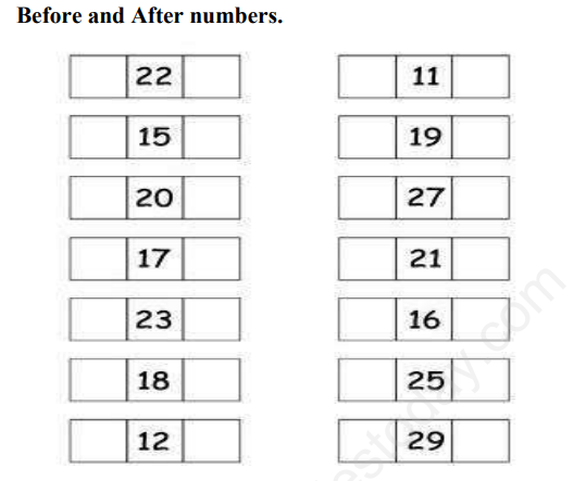 CBSE Class 1 Maths Before and After numbers Assignment