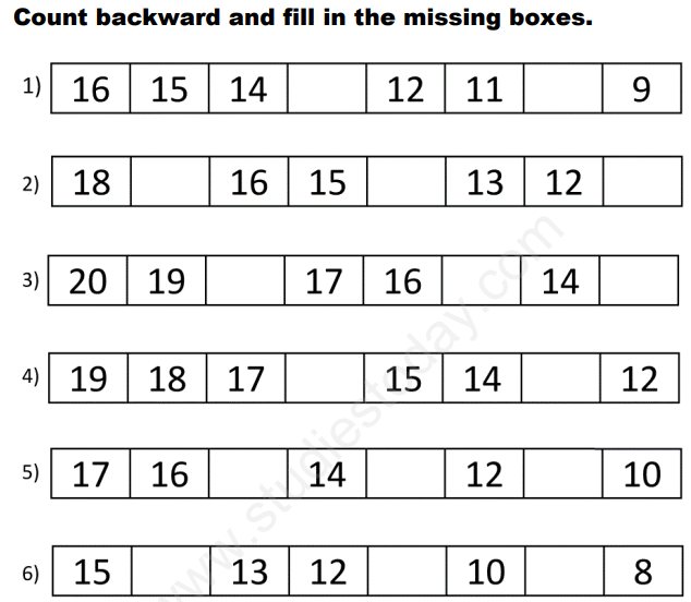 CBSE Class 1 Maths Count backward Assignment
