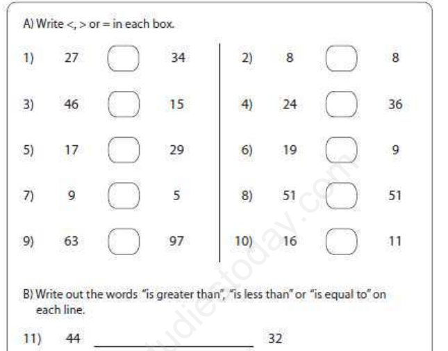 CBSE Class 1 Maths Greater Less than Assignment