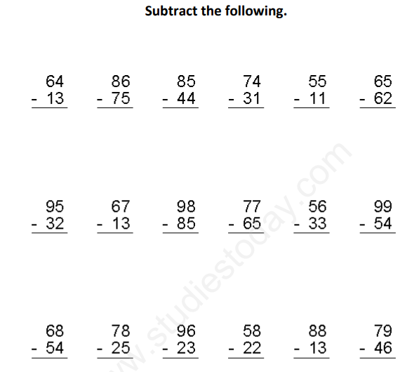 CBSE Class 1 Maths Subtract the following Assignment Set A