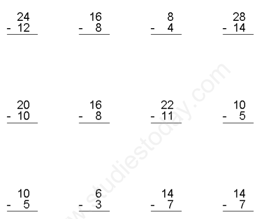 CBSE Class 1 Maths Subtract the following Assignment Set B