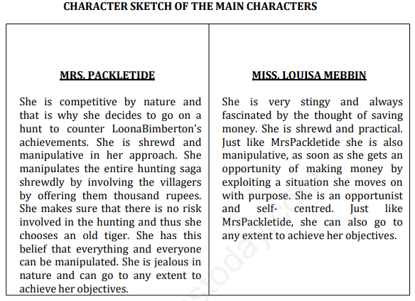 CBSE Class 10 English Mrs Packletides Tiger Assignment Set B