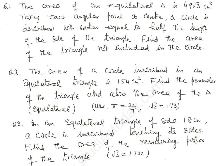 CBSE Class 10 Mathematics Area Relates to Circles Assignment Set E