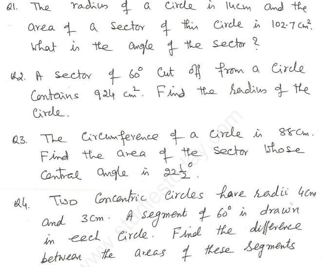 CBSE Class 10 Mathematics Area Relates to Circles Assignment Set F