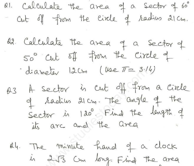CBSE Class 10 Mathematics Area Relates to Circles Assignment Set G
