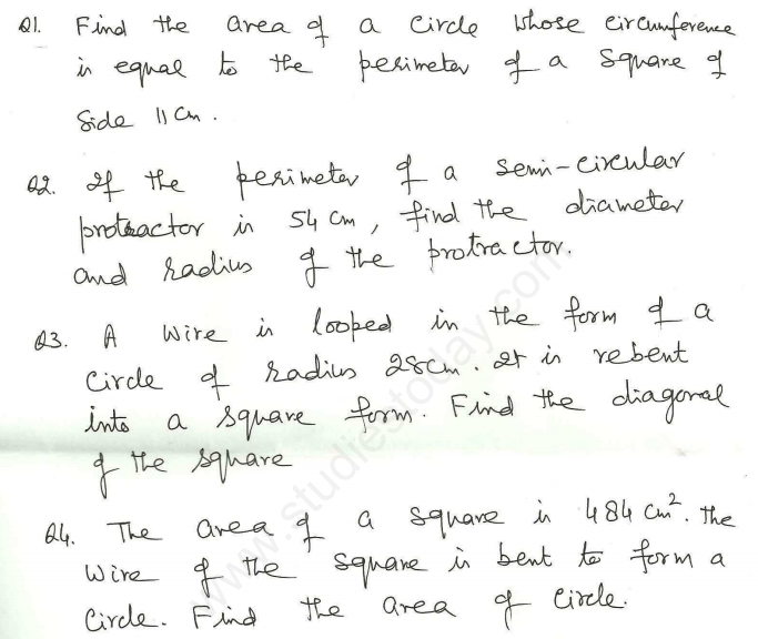 CBSE Class 10 Mathematics Area Relates to Circles Assignment Set H