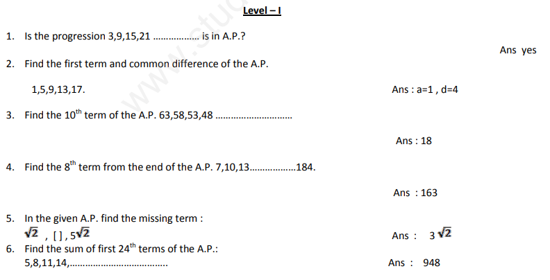 CBSE Class 10 Mathematics Arithmetic Progression Assignment Set B