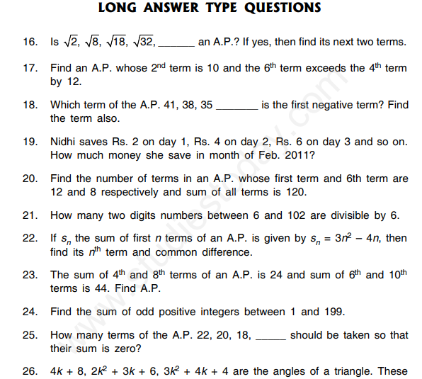 CBSE Class 10 Mathematics Arithmetic Progression Assignment Set E