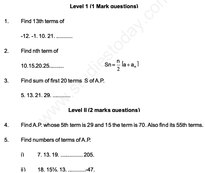 CBSE Class 10 Mathematics Arithmetic Progression Assignment Set F