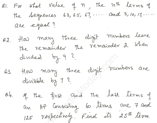 CBSE Class 10 Mathematics Arithmetic Progression Assignment Set O