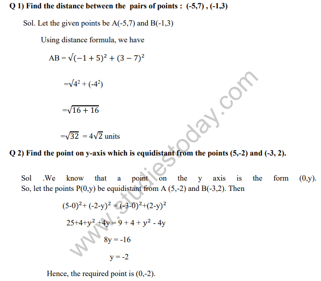 CBSE Class 10 Mathematics Coordinate Geometry Assignment Set A.