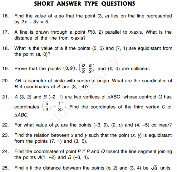 CBSE Class 10 Mathematics Coordinate Geometry Assignment Set F