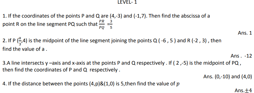 CBSE Class 10 Mathematics Coordinate Geometry Assignment Set K