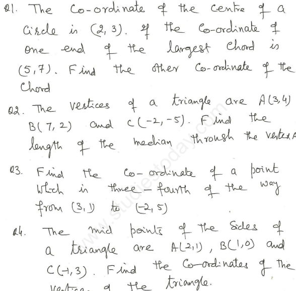 CBSE Class 10 Mathematics Coordinate Geometry Assignment Set R