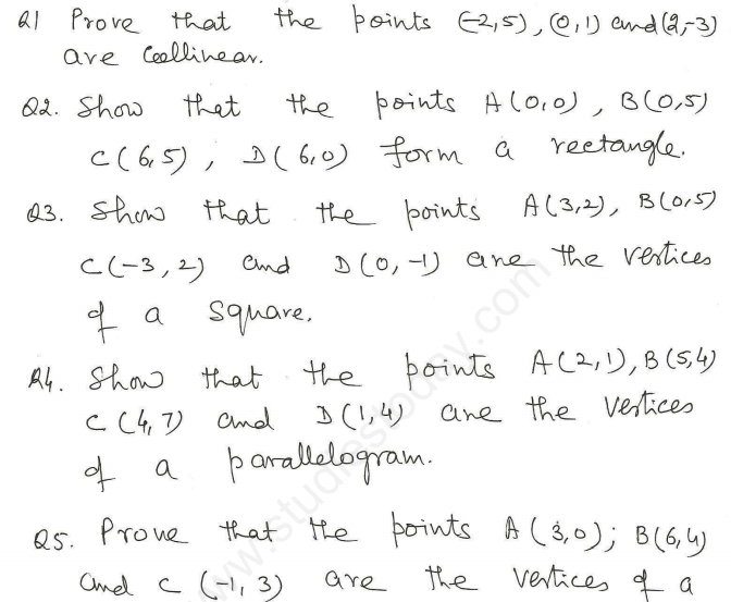 CBSE Class 10 Mathematics Coordinate Geometry Assignment Set S