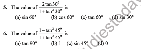 CBSE Class 10 Mathematics Introduction to Trigonometry MCQs Set A