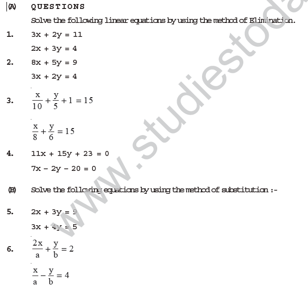 CBSE Class 10 Mathematics Linear Equations Assignment Set B