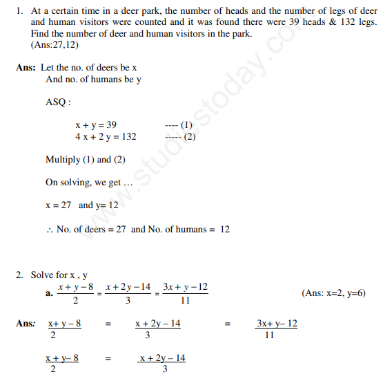 CBSE Class 10 Mathematics Linear Equations Assignment Set D
