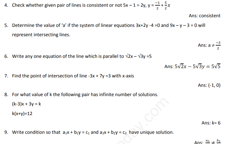 CBSE Class 10 Mathematics Linear Equations Assignment Set F