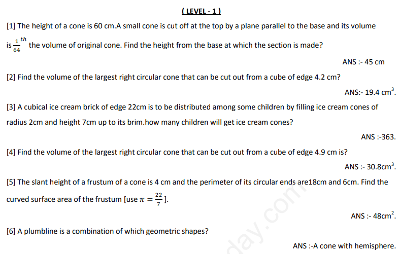 CBSE Class 10 Mathematics Mesurations Assignment Set B