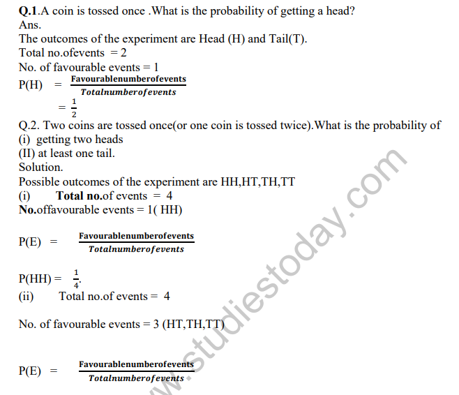 CBSE Class 10 Mathematics Probability Assignment Set A