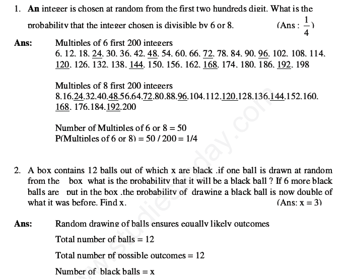 CBSE Class 10 Mathematics Probability Assignment Set C