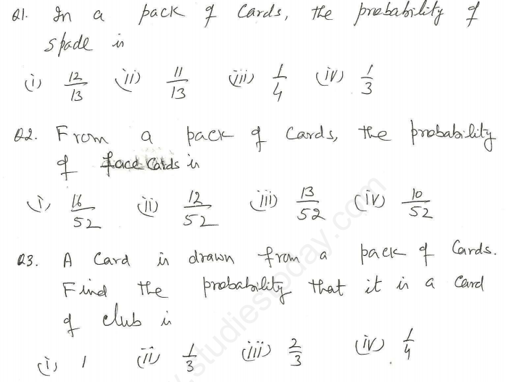 CBSE Class 10 Mathematics Probability Assignment Set F