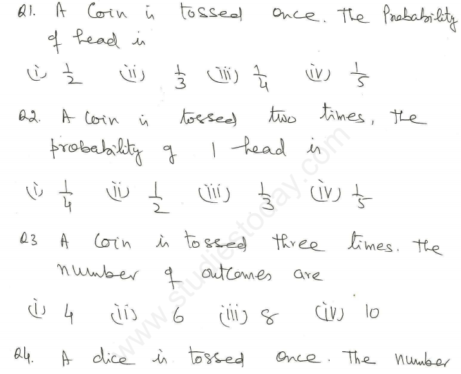 CBSE Class 10 Mathematics Probability Assignment Set I