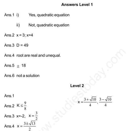 CBSE Class 10 Mathematics Quadratic Equations Assignment Set D
