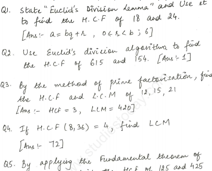 Class 10 maths chapter 1 assignment picture