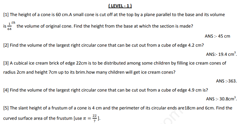 CBSE Class 10 Mathematics Surface Area and Volume Assignment Set D