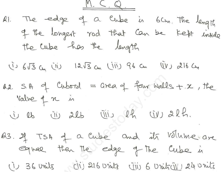 CBSE Class 10 Mathematics Surface Area and Volume Assignment Set F