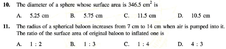 CBSE Class 10 Mathematics Surface Areas and Volumes MCQs Set F