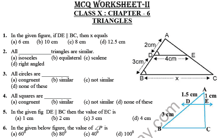 CBSE Class 10 Mathematics Triangles MCQs Set A-