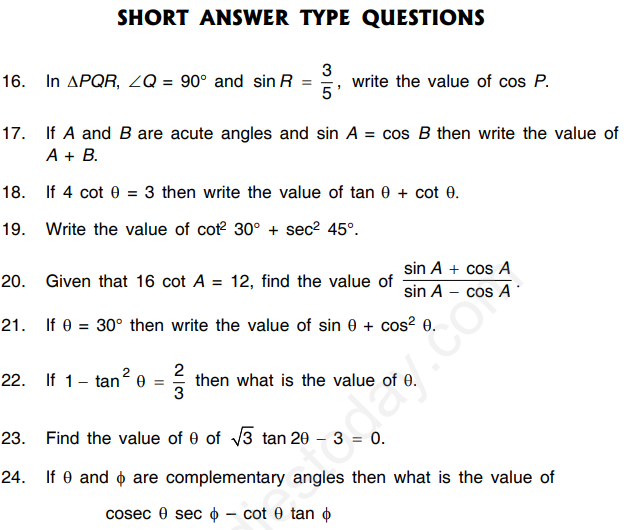 CBSE Class 10 Mathematics Trigonometry Assignment Set K