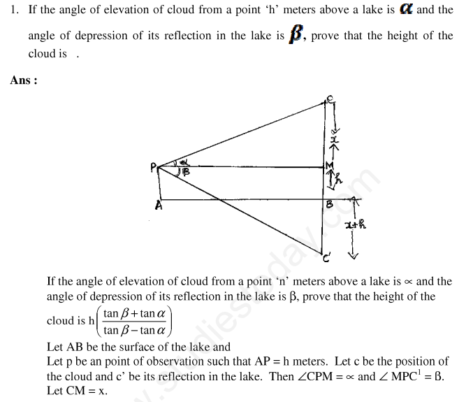 CBSE Class 10 Mathematics Trigonometry Assignment Set L