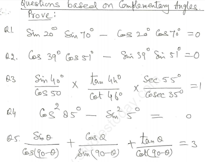 CBSE Class 10 Mathematics Trigonometry Assignment Set W