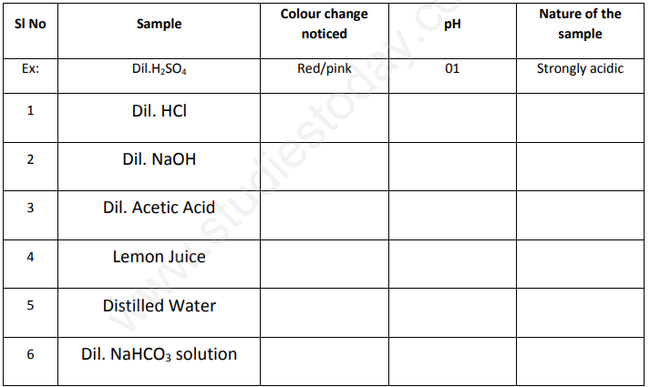 CBSE Class 10 Science Chemistry Determination of pH Assignment