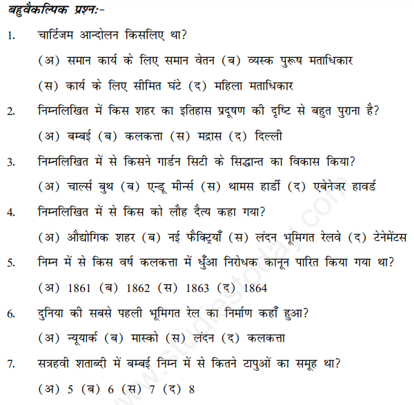 CBSE Class 10 Social Science History Work Life and Leisure Hindi Assignment