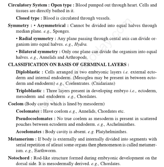 CBSE Class 11 Biology Animal Kingdom Assignments