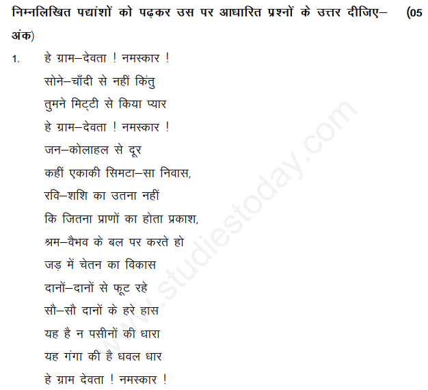 CBSE Class 11 Hindi Core Unseen Passage Questions