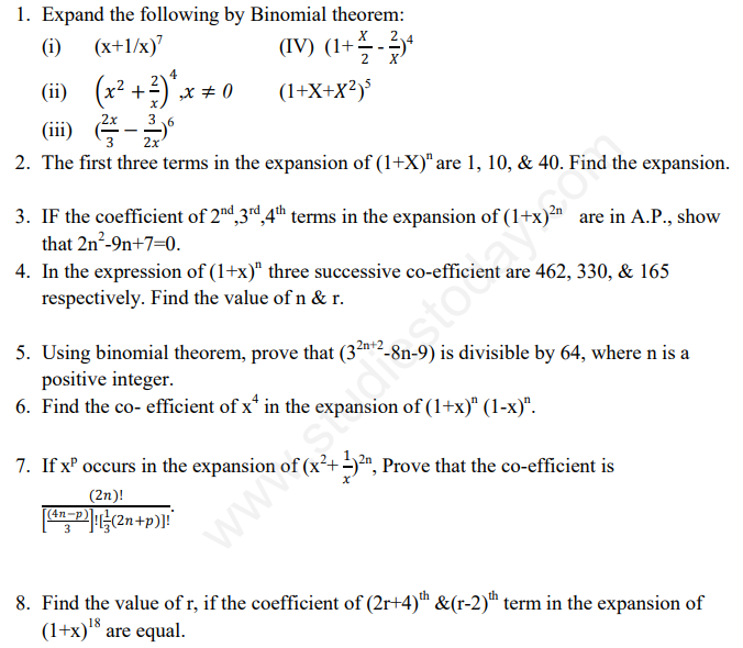CBSE Class 11 Mathematics Binomial Theorem Assignment Set B