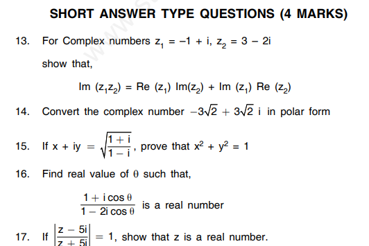 CBSE Class 11 Mathematics Complex Numbers and Quadratic Equations Assignment Set B