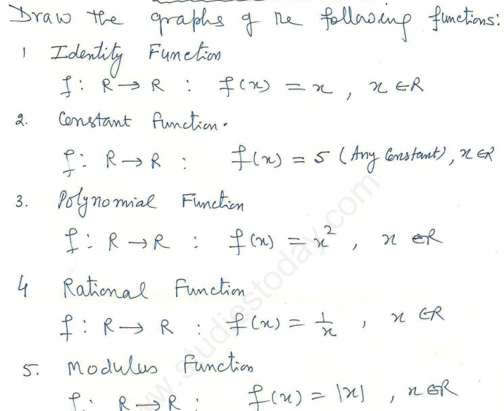 CBSE Class 11 Mathematics Graph of Functions Assignment Set A
