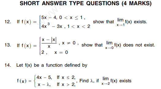 CBSE Class 11 Mathematics Limits and Derivatives Assignment Set J