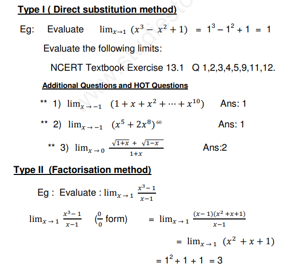 CBSE Class 11 Mathematics Limits and Derivatives Assignment Set K